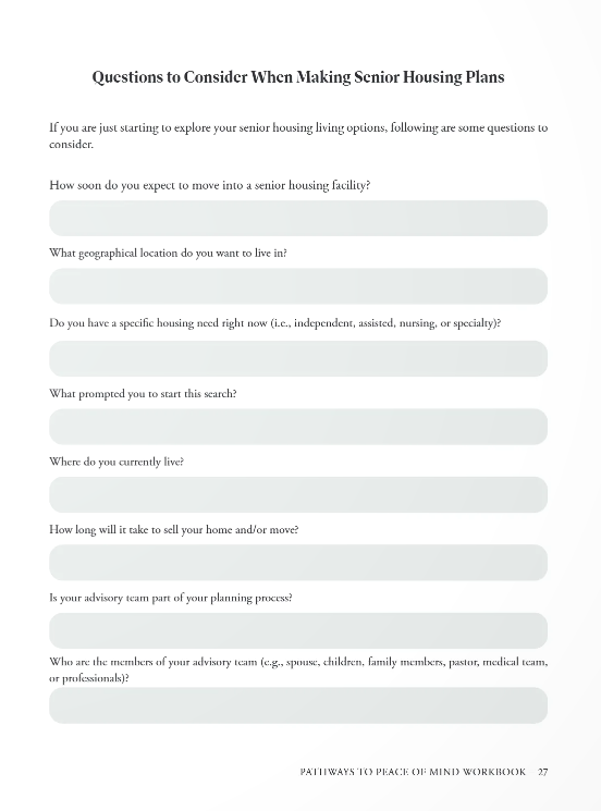 Senior Housing Options comparison spread from the workbook